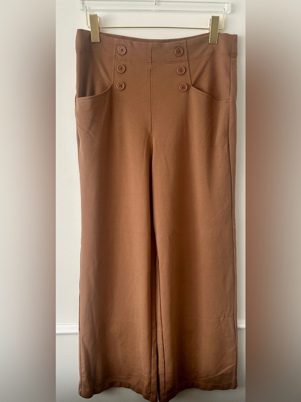 New Max Studio High Waisted Button Sailor Wide Leg Pants in Brown • Women’s XL